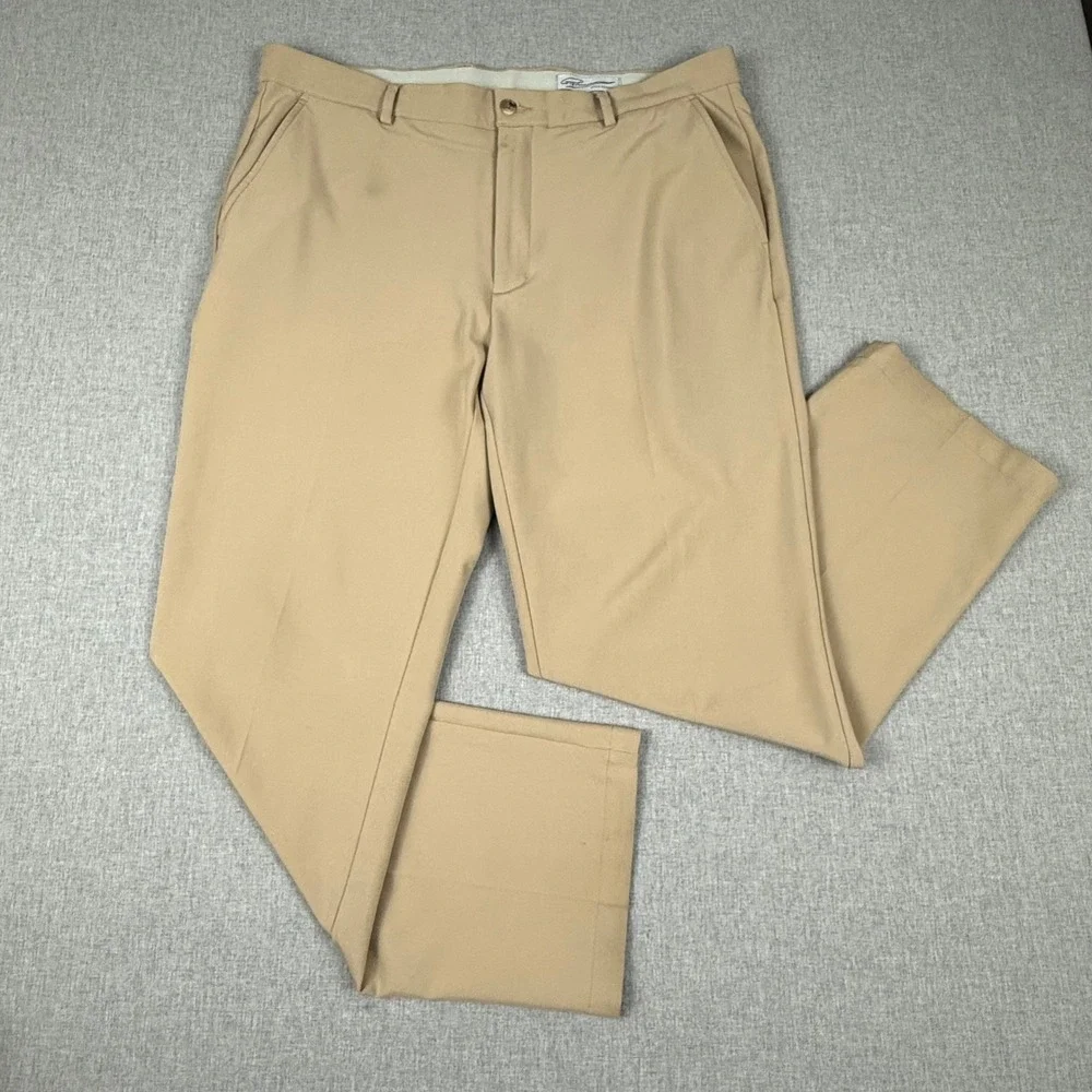 Greg Norman Mens Tan Golf Pants 36x30 Shark Logo Khaki Stretch Performance